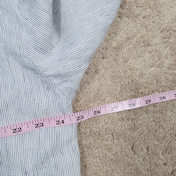 Eileen Fisher M Linen Striped Zip Top Roll Tab Sleeve Blouse - Picture 8 of 11
